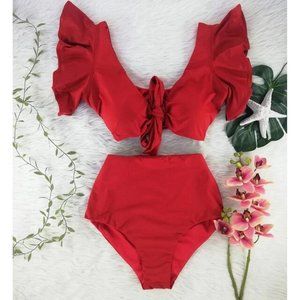 Swimsuit Swimwear High Waist Ruffle Bikini